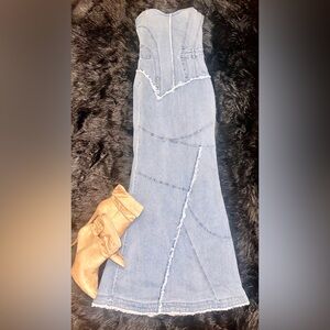 Stylish Blue Denim Off the Shoulder Dress